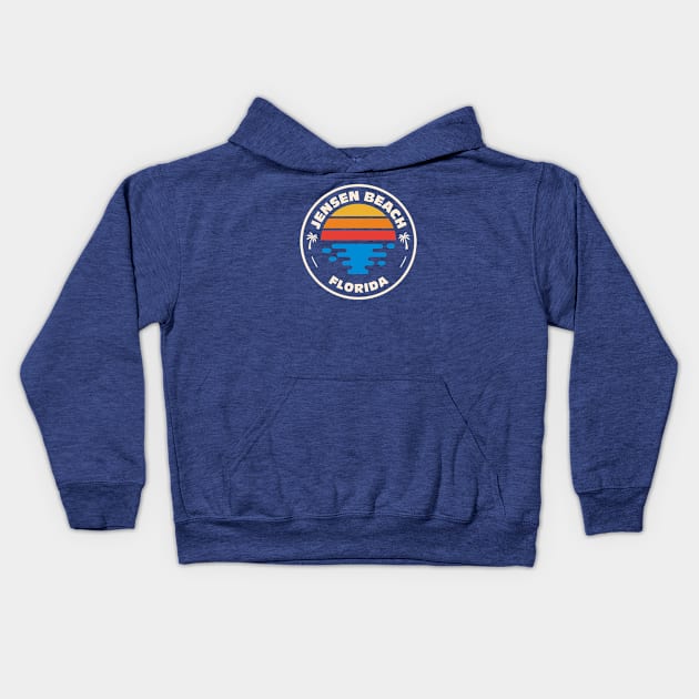 Retro Jensen Beach Florida Vintage Beach Surf Emblem Kids Hoodie by Now Boarding